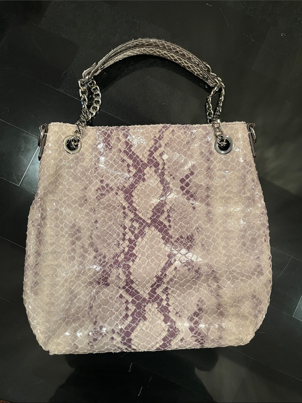 Michael Kors Lavender Snake-Print Chain Tote